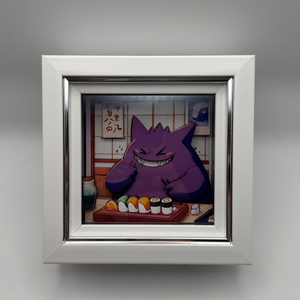 Pokémon Gengar 3D Shadow Box Carved Paper Art – Sushi Theme Framed Esoymes